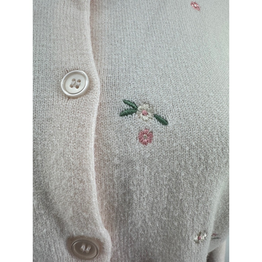Riley & Rae Pink Floral Embroidered Cropped Cardigan Sweater XL Cottagecore - Picture 3 of 5